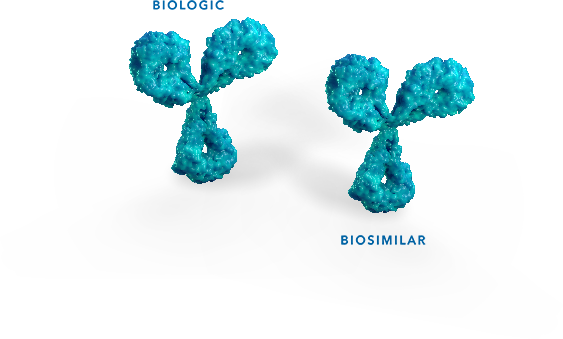 Two 3-D molecules showing biosimilarity between biologic and biosimilar